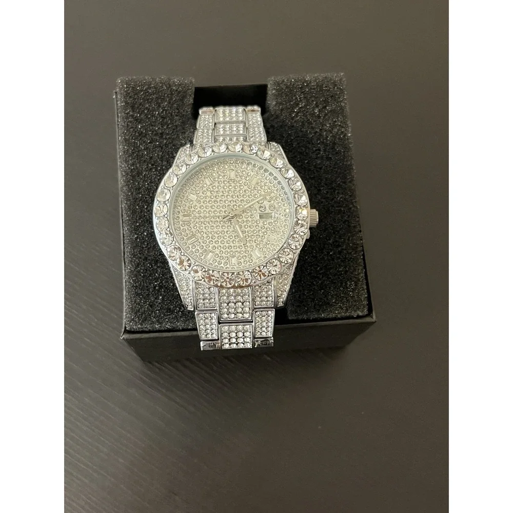 Moissanite Bussdown watch silver tone stainless steel